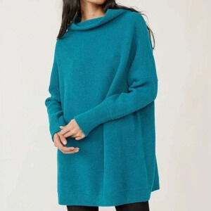 NWT Free People Ottoman Slouchy Tunic Sweater Mock Oversized Lulworth Blue
